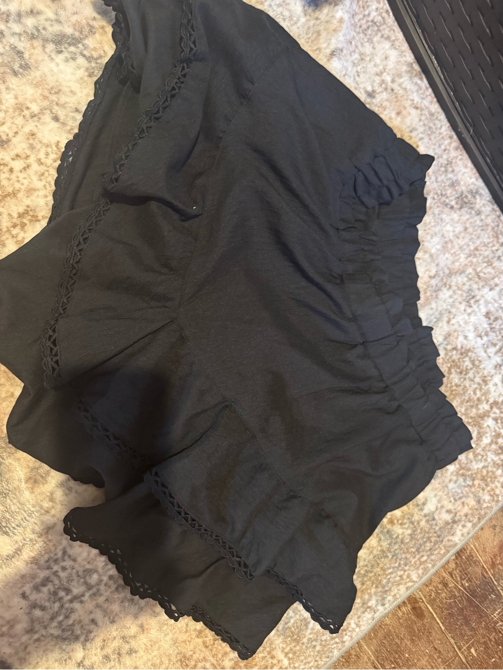 Black Women's Elastic Waist Ruffle Shorts with a Skirt overlay